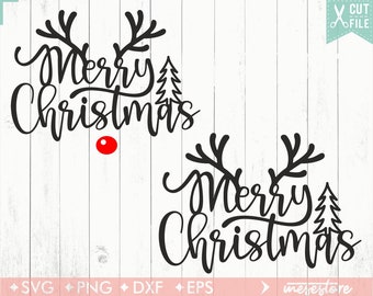 Merry Christmas SVG File, svg dxf eps png Files for Cutting Machines Cameo Cricut, Rustic Christmas SVG, Antlers SVG File, Reindeer Svg File