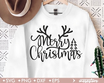 Merry Christmas SVG File, svg dxf eps png Files for Cutting Machines Cameo Cricut, Rustic Christmas SVG, Antlers SVG File, Reindeer Svg File