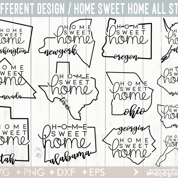 All 50 States Home Sweet Home SVG Bundle, Home Sweet Home Cut Files, State Bundle svg File, Cricut cut files, United states US clip art