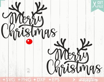 Merry Christmas SVG File, svg dxf eps png Files for Cutting Machines Cameo Cricut, Rustic Christmas SVG, Antlers SVG File, Reindeer Svg File