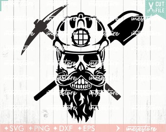 Coal Miner Skull with Beard and Hard Hat SVG File,Coal Mining SVG, Svg Dxf Eps Png Files for Cutting Machines Cameo Cricut, Skull SVG