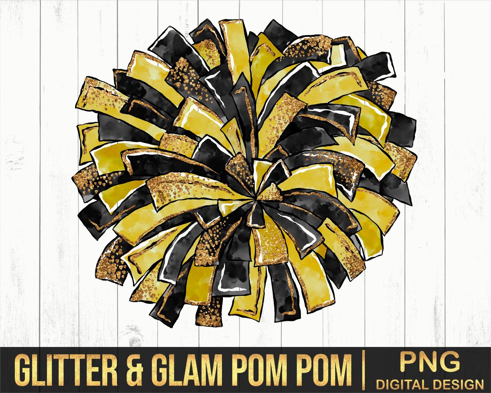 Glitter and Glam Pom Pom Digital Clip Art Black Gold Pom Etsy