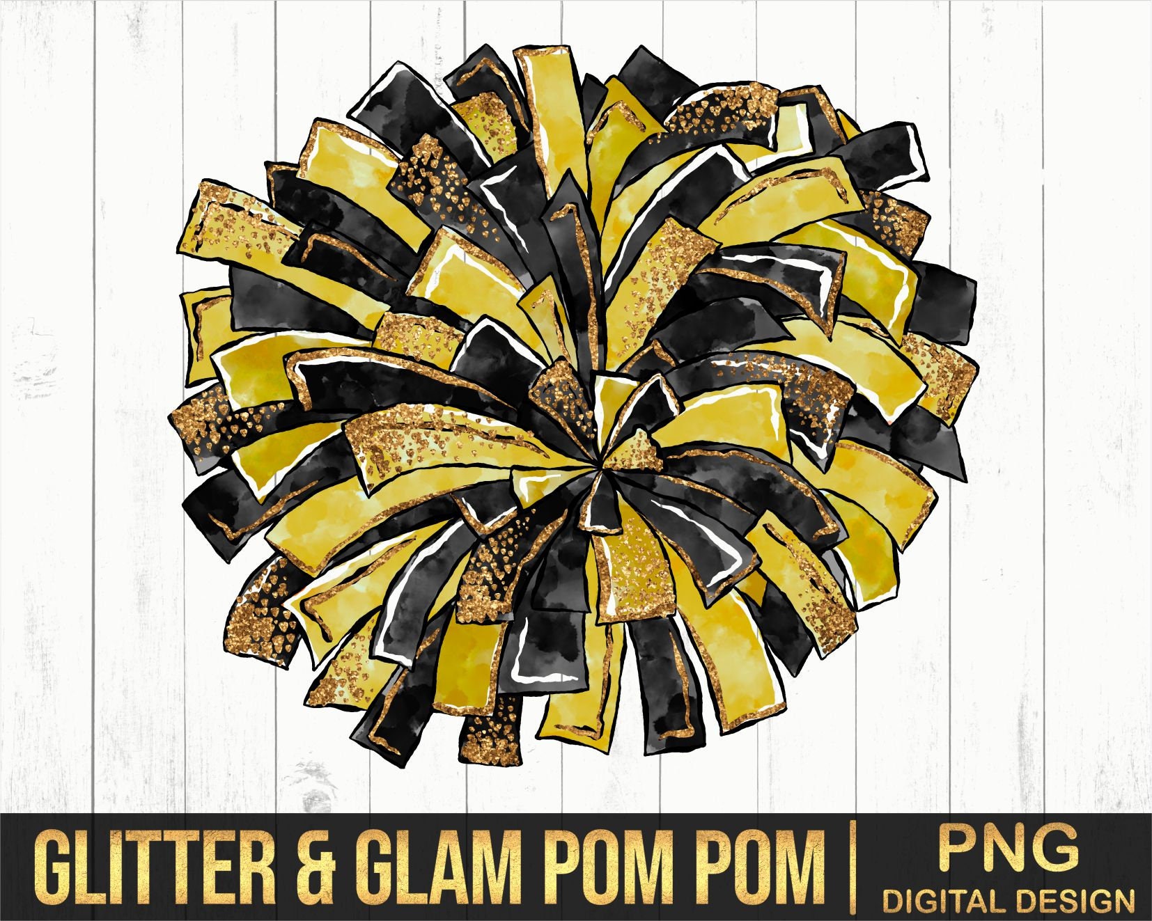 Glitter and Glam Pom Pom Digital Clip Art Black Gold Pom Etsy