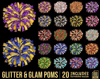 Glitter and Glam Pom Pom Png, Pom pom png, Glitter and Glam Png, Cheerleading pom png, Sparkle pom, Gold pom, Poms Digital clipart set