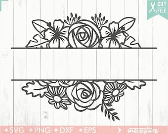 Split Floral Frame SVG, Floral Border SVG, Split Flower Monogram Svg, Wedding Border Svg, Split Name Frame SVG, Flower Cut file