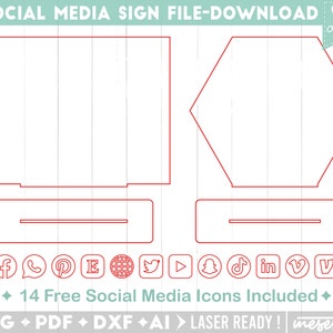 Digital Download , Social Media Sign Laser Cutting File , Lasercutting File - Svg ,Dxf, AI, PDF- Hexagon and Rectangle Sign Cutting -