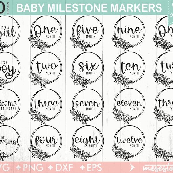 Baby Milestone Markers svg , Laser Printer Design, Baby Photo Props, Newborn and Birth Announcement, Baby First Year Monthly Milestones SVG