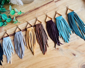 Western boho rodeo fringe buttery soft leather earrings