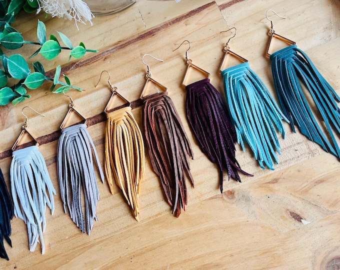 Genuine Leather Fringe Earrings | Boho Western Statement Jewelry