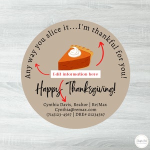 Thanksgiving Pie Label, Real Estate Thanksgiving Pop By, Realtor Pop-By, Realtor Thanksgiving Template, Real Estate Thanksgiving Printable