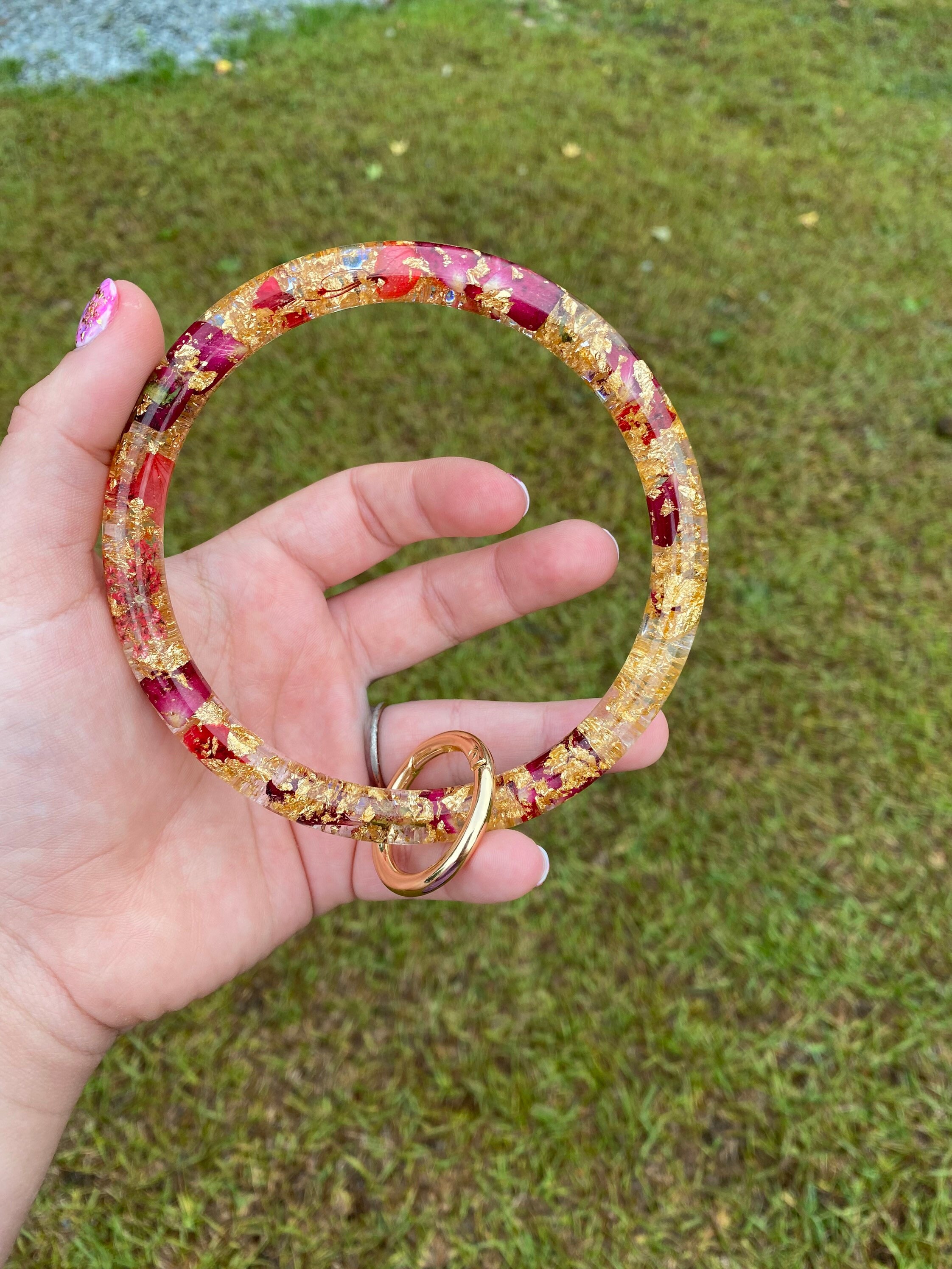 Floral Resin Bangle Keychain Etsy