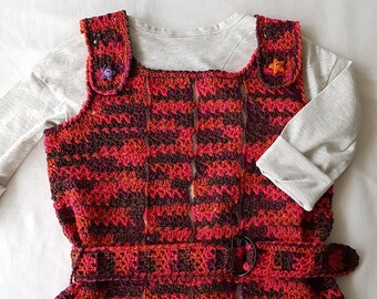 Girl’s multi-colour cardigan, crocheted cardigan with belt, cotton, Japanese-style vest, size 3-4