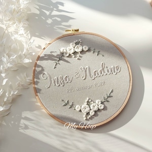 Ring pillow - embroidery picture - embroidery frame - registry office - wedding in boho style gift idea 22cmø - civil wedding - ring bearer - embroidery