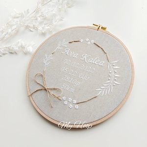 Cojín para anillos • Imagen de bordado • Personalizado • Bastidor de bordado • Decoración • Placa de nombre • Idea de regalo en estilo bohoo con lazo 22cmø • Arte del bordado