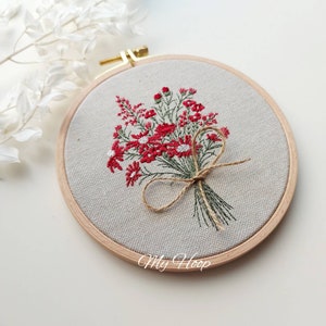 Imagem de bordado - quadro de bordar buquê de flores, buquê 16cmø Idéia de presente de Natal Flor -vermelho- Presente de Dia das Mães, fique bem logo