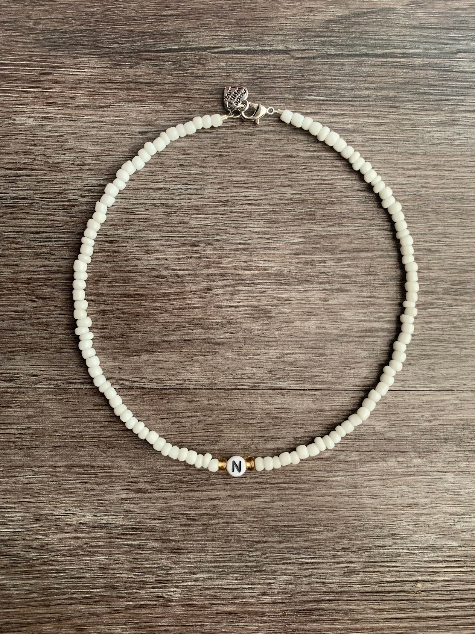 Beaded Initial Necklace Etsy