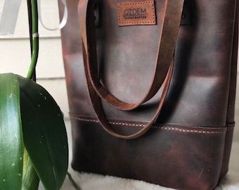 Bolso tote de cuero genuino hecho a mano