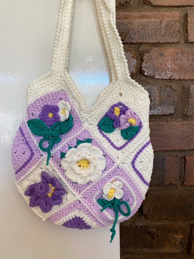 Granny square crochet flower shoulder bag handmade gift for her