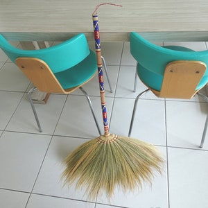 Asian Corn Broom for Sweeping Natural Grass & Solid Wood Handle Handmade Whisk Broom + Cotton Cover