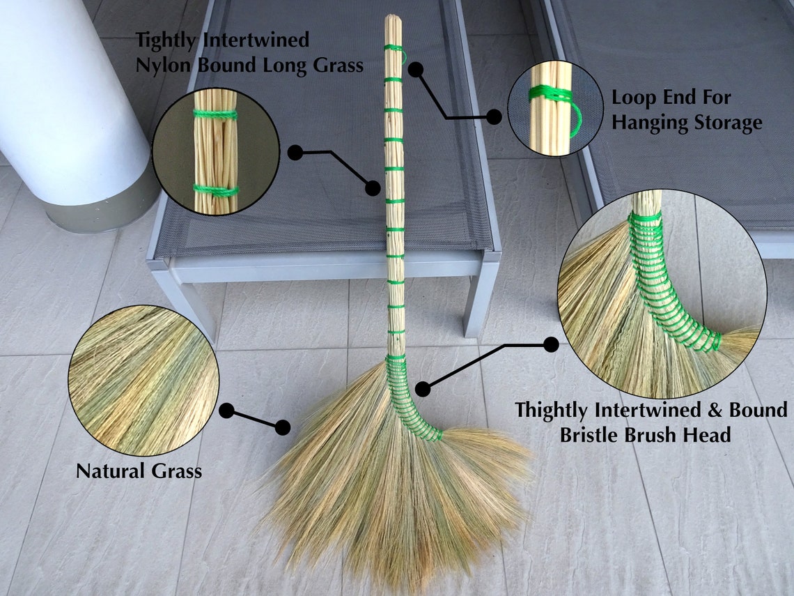 Handmade Asian Broom Thick Natural Thai Grass Broom for Sweeping