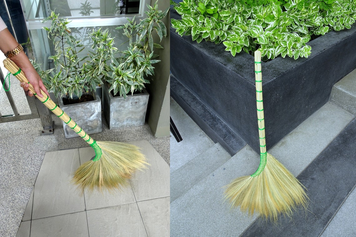 Handmade Asian Broom Thick Natural Thai Grass Broom for Sweeping