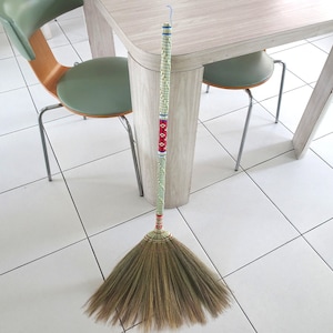 Handmade Thai Broom Bamboo Wood Handle & 100% Natural Grass Broom - Eco Oriental Asian Chinese Viet Style Corn Broom Whisky Sweeper