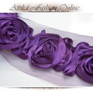 Sueño Violeta ⋆ seda satinado floral recortar 1y 14 grandes flores apliques motivos – muy ancho 9cm – traje vestido de noche sombreros florales bolsos bolsos