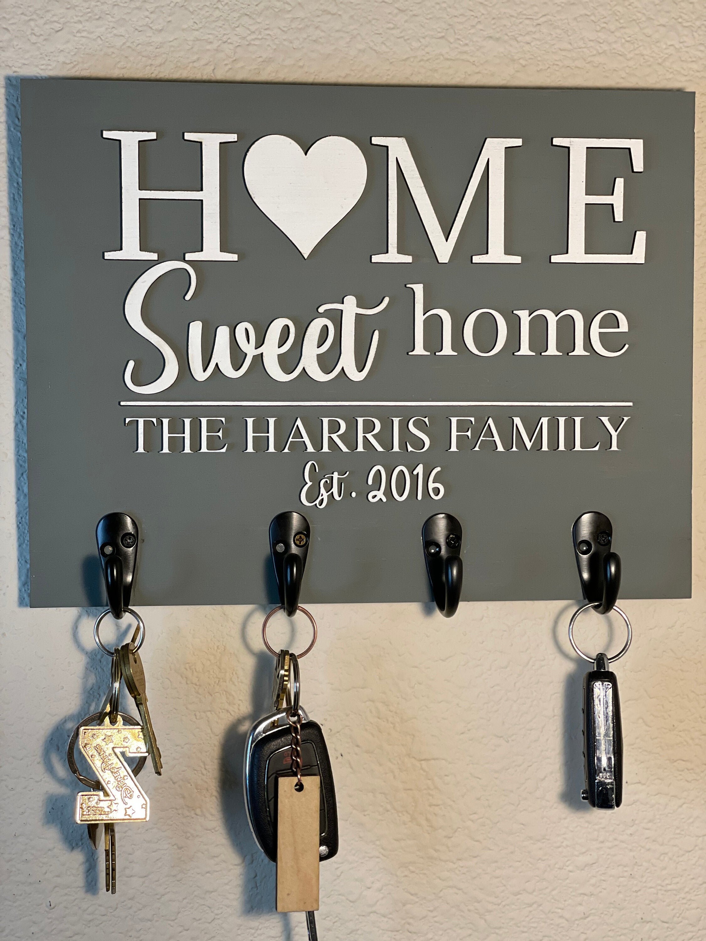 3D Key Hanger Stained Sign Key Holder Key Sign Grey Sign Etsy