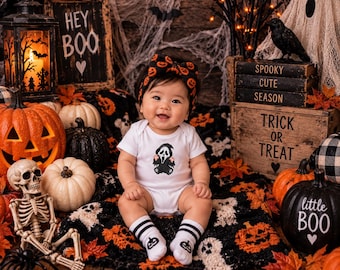 Baby Ghost Face Bodysuit, Soft Cotton Halloween Costume, First Trick or Treat Outfit