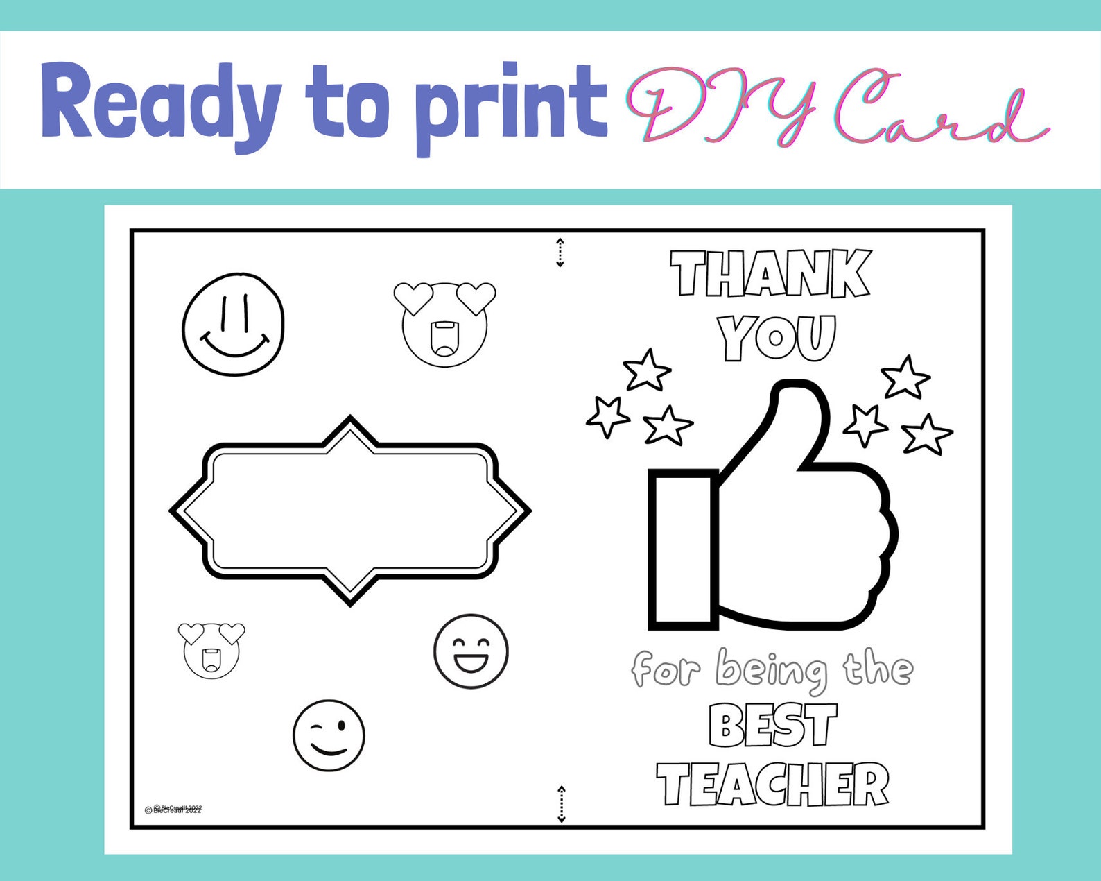 Printable Thank You Teacher Colour in Card and Envelope, Happy Teacher ...