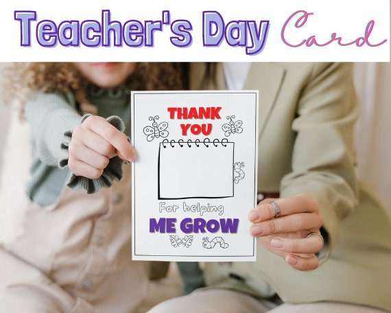 Printable Thank You Teacher Colour in Card and Envelope Happy - Etsy