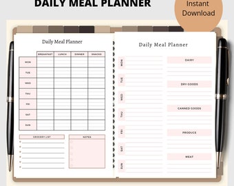 Digital Meal Planner, Grocery List, Printable Meal Planner, Digital Download, Kitchen Planner, Meal Organizer, Instant Download, Digitals