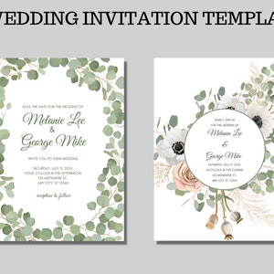 Carte Save the Date, Carte de détails, Modèle de mariage imprimable, Carte d’invitation Greeny, Carte de mariage 2022, Modèle de mariage floral, Numériques