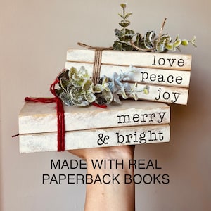 Christmas stamped books, Christmas bookstack, farmhouse Christmas gift, customizable stamped books, Christmas mantle decor, Christmas decor