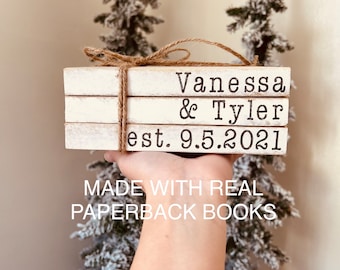 Wedding date stamped books, anniversary stamped books, wedding date stacked books, personalized wedding gift, anniversary stacked books