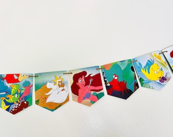Banner de La Sirenita, decoraciones para fiestas de La Sirenita, decoración para baby shower de La Sirenita, habitación infantil de La Sirenita