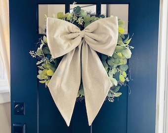 Oversized bow, big bow, fabric bow, wreath fabric bow, jumbo bow, farmhouse bow, bow decor, wall bow, door bow, gingham bow