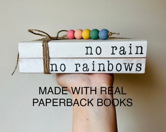 no rain no rainbows stamped books, no rain no rainbows home decor, no rain no rainbows gift, rainbows home decor, encouragement gift