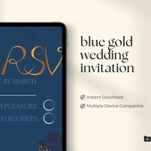 Blue Gold Wedding Invitation | Printable Wedding Invite | Elegant Blue and Gold Design | Customizable Wedding Template | Instant Download