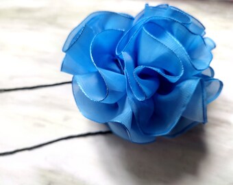 Summer Blue Flower choker Large flower choker Vintage choker flower Ribbon Organza flower Black flower choker withcord Flower choker andmade