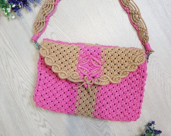 Handmade Macrame Bag with Wooden Handles,cotton thread,Eco Friendly,Stylish and fashionable,Handbag,Crossbody Bag,Macrame Clutch Purse