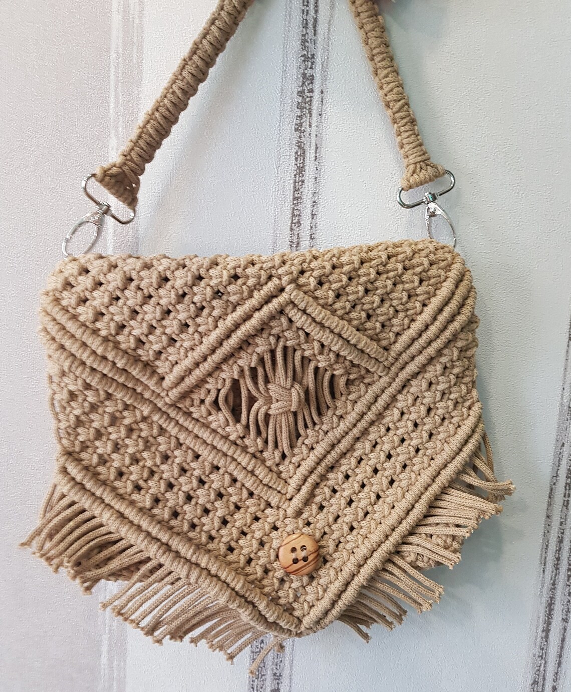 Handmade Macrame Bag with Wooden Handlescotton threadEco | Etsy