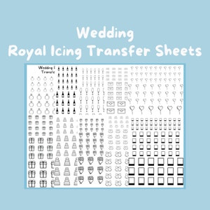 Bruiloft Royal Icing Transfer Sheets, Set van 10 afdrukbare vellen, digitale download voor bakkers, koekjes versieren