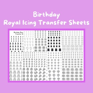 Folhas de transferência de glacê real de aniversário, conjunto de 10 folhas para impressão, download digital para padeiros, decoração de biscoitos