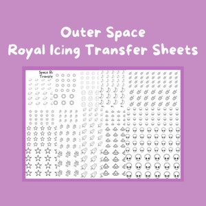 Space & Planets Royal Icing Transfer Sheets, set van 10 afdrukbare vellen, digitale download voor bakkers, koekjes versieren