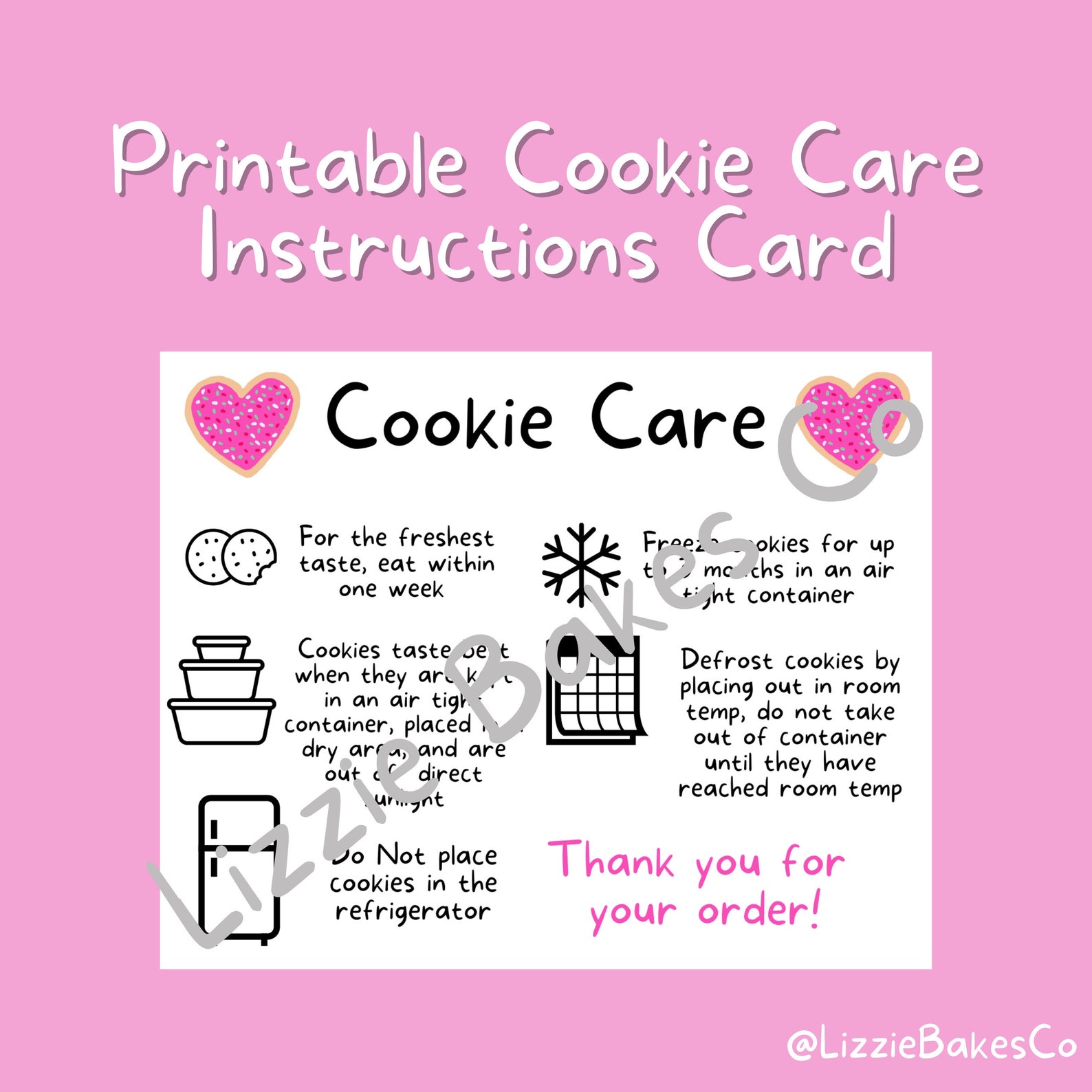 Cookie Care Instruction Card Digital Download for Bakers Etsy