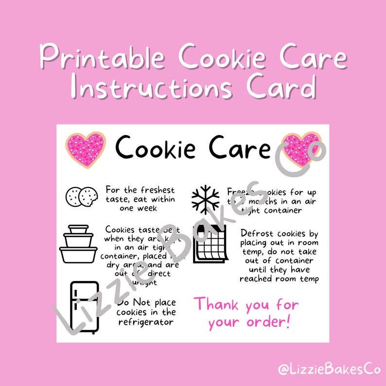 Cookie Care Instruction Card Digital Download for Bakers Etsy