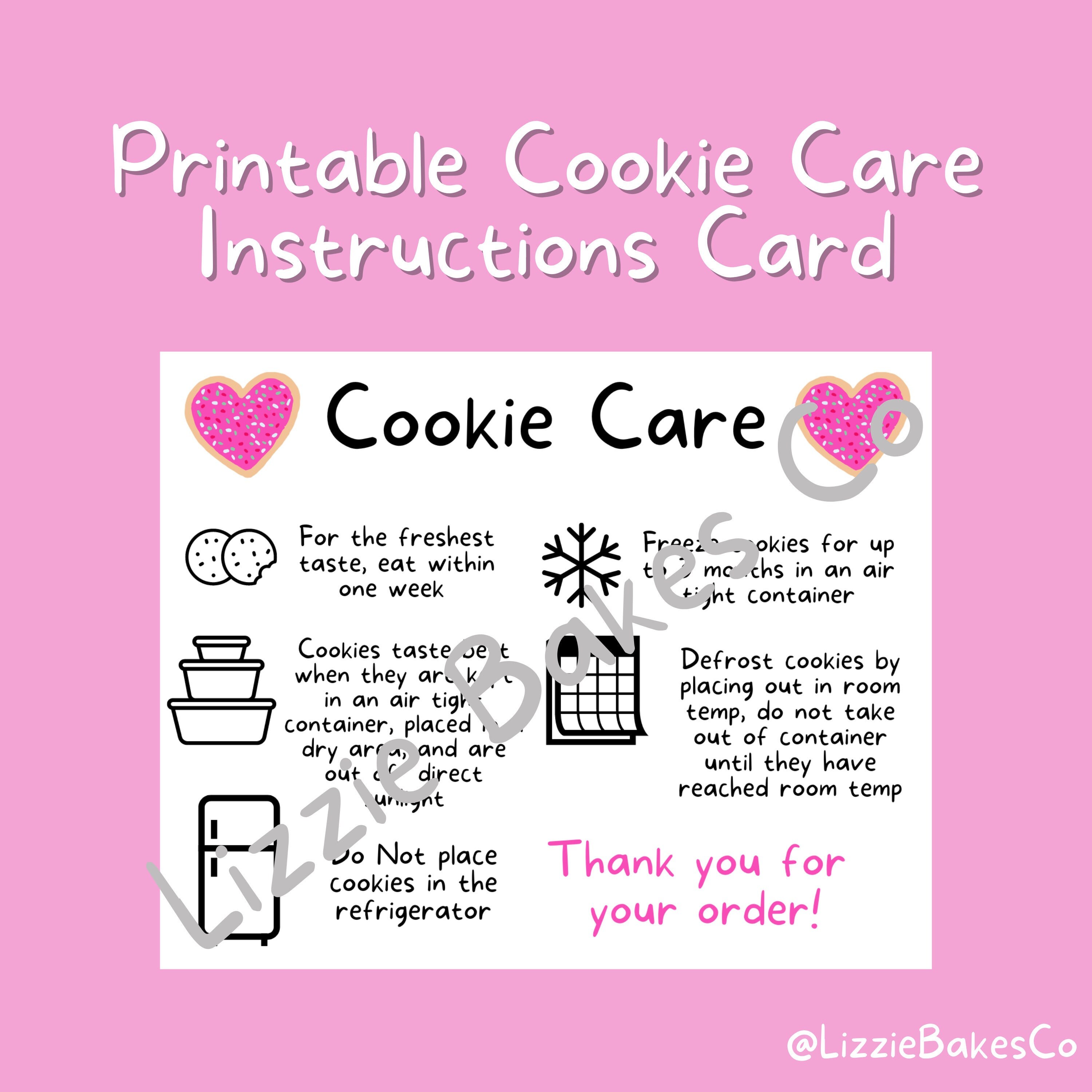 Cookie Care Instruction Card Digital Download for Bakers Etsy