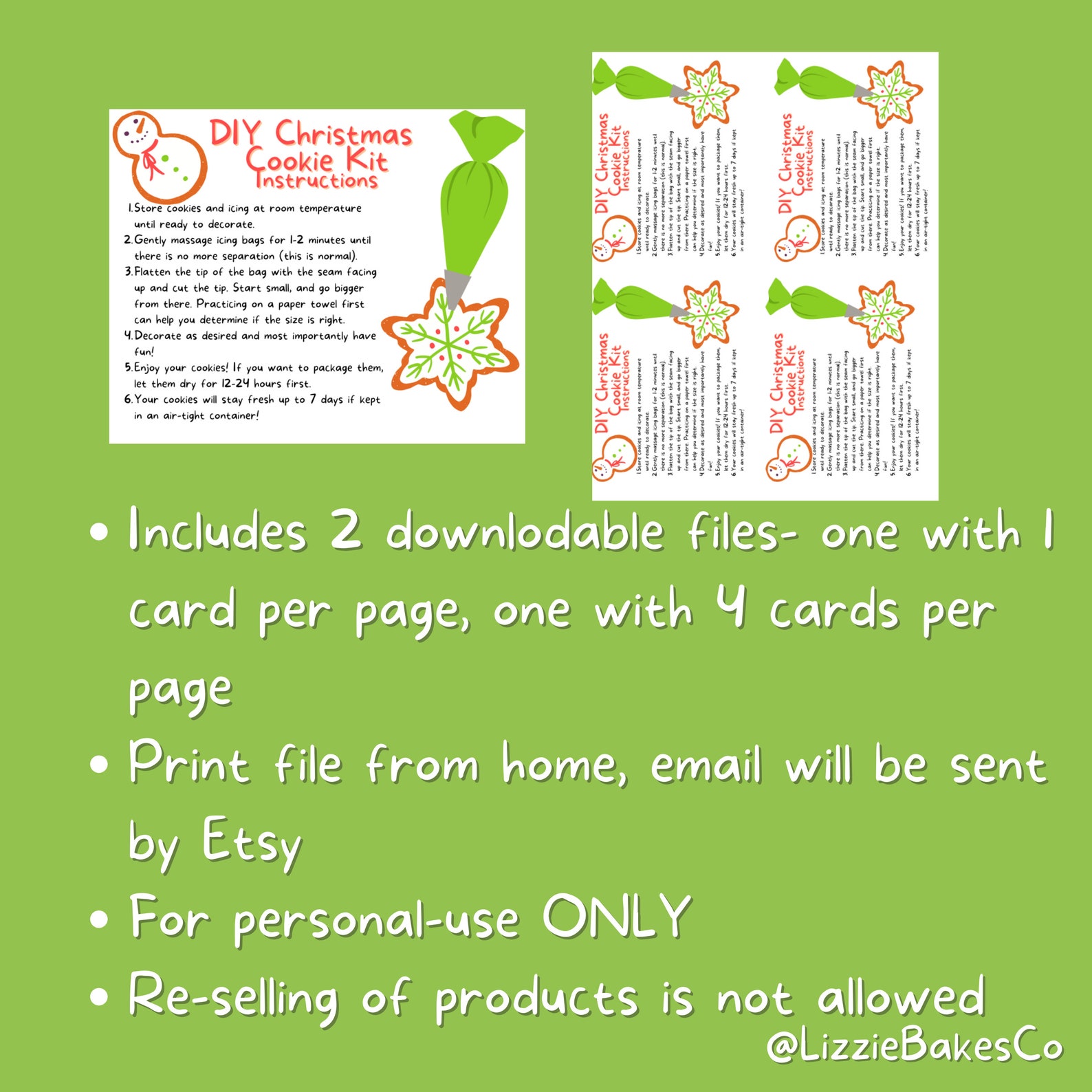 DIY Christmas Cookie Decorating Kit Instructions Card Digital Etsy