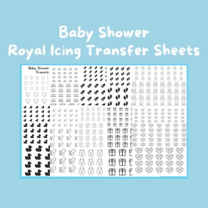 Baby shower Royal Icing Transfer Sheets, set van 10 afdrukbare vellen, digitale download voor bakkers, koekjes versieren